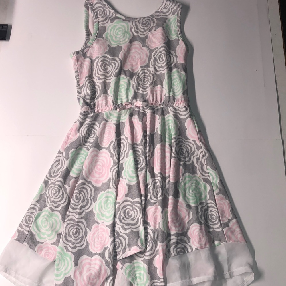 Faded Glory Grey floral print dress. Girls medium (7-8) Grey, White, Pink, Green